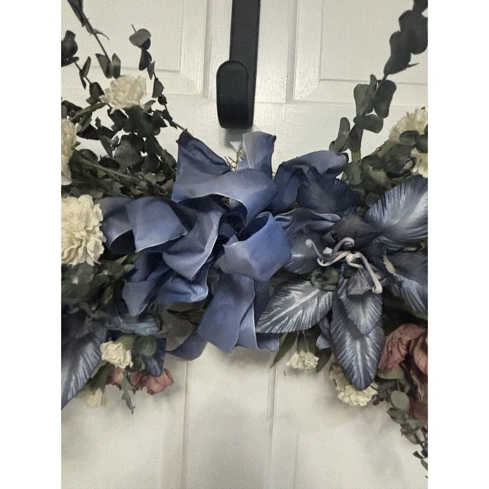 Vintage Dusty Rose, Blue, Cream Eucalyptus Floral Swag Archway Country Chic